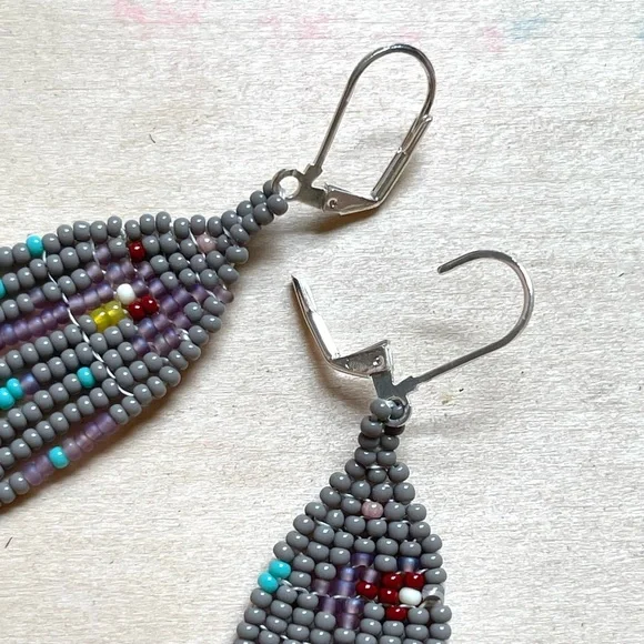 HANDMADE GLASS EARRINGS | Mini Kosmogonian Handwoven Earrings in Slate - Picture 3 of 5